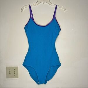 Vintage‎ swimsuit Union made one piece blue with purple trim women's 14